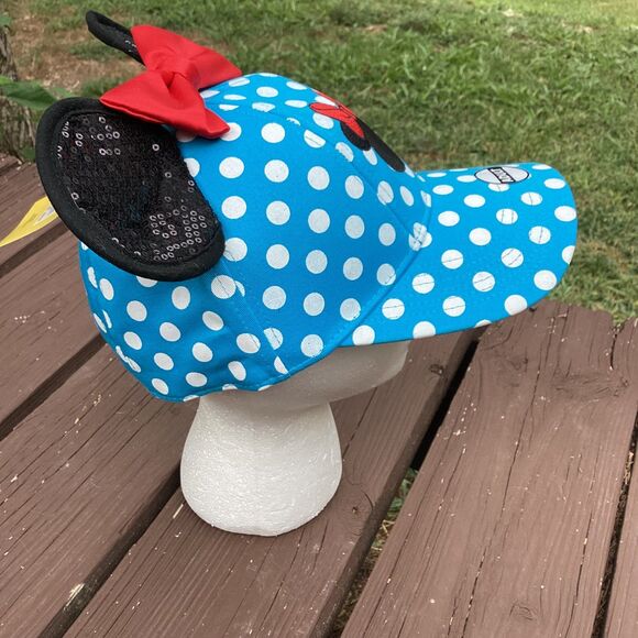 Disney Minnie Mouse Polka Dot Ear Hat Blue Adult Cap Jerry Leigh NWT - Picture 4 of 5